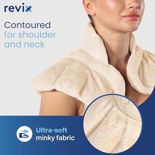 Image of REVIX Microwave Heating Pad for Neck and Shoulders, Moist Heating Pad Microwavable for Back Discomfort, Cordless Heated Neck Wrap, Weighted Neck Warmer Microwavable with Herbs, Beige