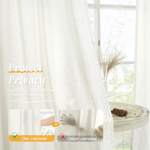 Image of LAMIT Natural Ivory Linen Curtains for Windows 2 Panels Set, 48 Inch Faux Linen Textured Light Filtering Drapes Soft Rod Pocket Boho Privacy Panels for Farmhouse /Loft, 42 x 48 Inch