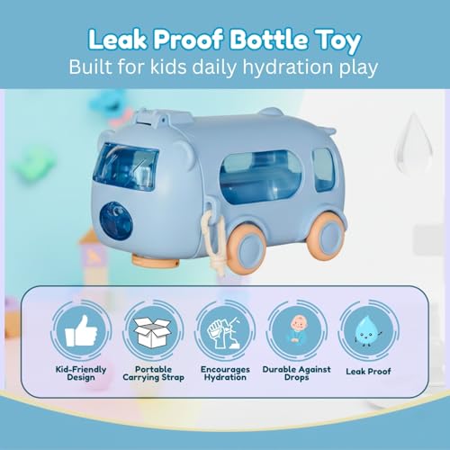 Image of Toy Imagine Kids Water Bottle with Strap & Sipper | Leakproof BPA-Free Tritan Plastic Bottle with One-Press Button Lock 2-in-1 Water Bottle & Playing Bus Toy for School & Travel(500 ml) Gift for Kids