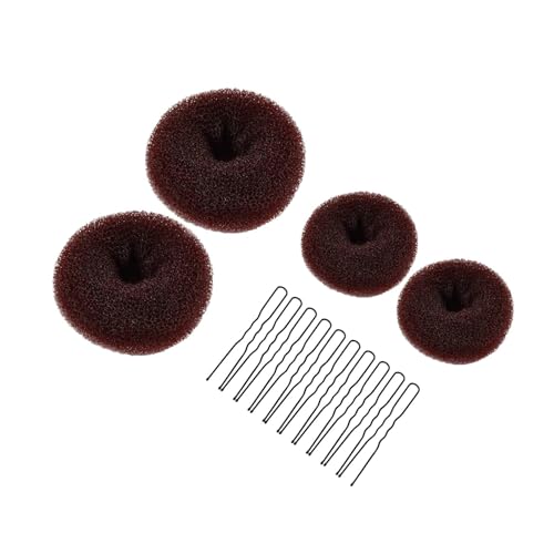 Lot de 4 accessoires pour chignon en forme de donut avec 10 pinces à cheveux en forme de U pour filles, femmes, enfants, danseurs, marron