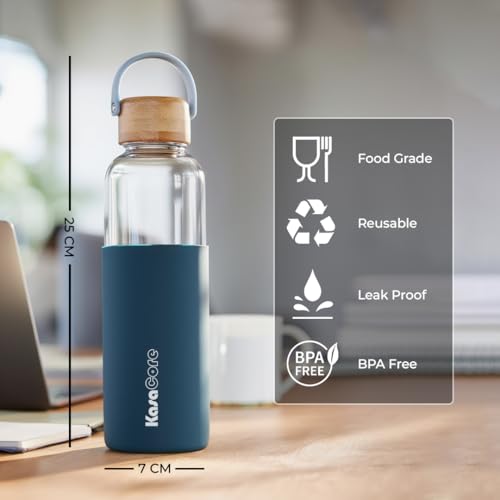 Image of Borosilicate Glass Water Bottle 500 ml | Leakproof Bamboo Lid & Silicone Sleeve | BPA Free Reusable Drinking Bottle for Office, Gym, Travel & Daily Use