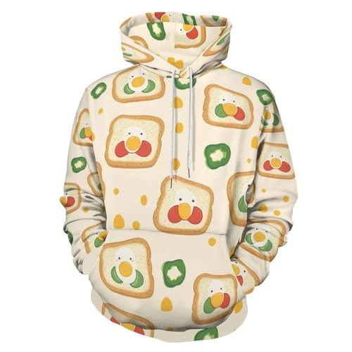 Sudadera de manga larga con capucha y bolsillos para hombre y mujer, diseño de tostadas con huevo, con cordón ajustable, Estilo:, L
