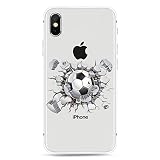 Freessom Coque iPhone 8/7 Football Foot Silicone Transparent Motif avec la Pomme Apple Jolie Originale Dessin Noir Souple Anti Choc Drole Fantaisie Ultra Fine Leger Cadeau Pas Cher