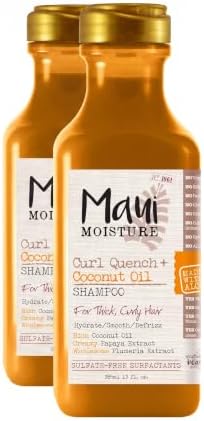 Maui Moisture Curl Quench + Coconut Oil Curl-Defining Anti-Frizz Shampoo to Hydrate and Detangle Tight Curly Hair, Softening Shampoo, Vegan, Silicone & Paraben-Free, 13 fl oz (Pack of 2)