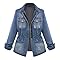 Cocila Giacca in Denim da Donna, di Jeans Casual Morbida Rovesciato Manica Lunga con Risvolto e Botton Elasticizzata con Tasca Oversized Autunno Primavera Trucker Coat
