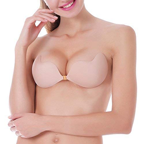 Pulchram Soutien-Gorge Adhesif Push Up Bras sans Bretelles Invisible Dos Nu Adhésif Lingerie Bras Brassiere Auto Adhésif Antiglisse pour Femme Mariage Soirée (C, CHAIR2)
