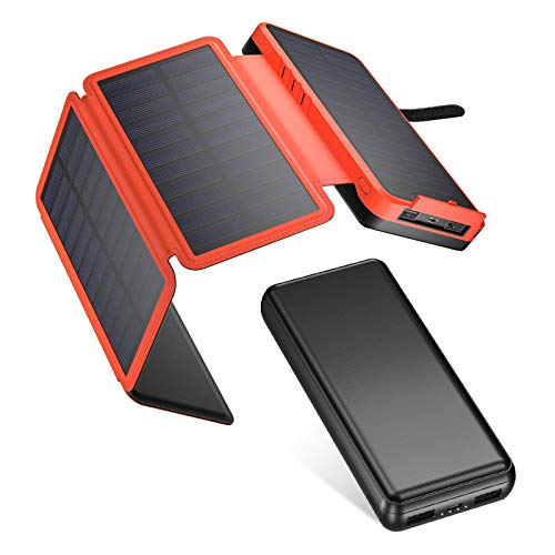 IEsafy Solar Charger 26800mAh, Outdoor Solar Power Bank with 4 Foldable Solar Panels + IEsafy Portable Charger, Mini-Sized 26800mAh Power Bank with Dual 2.4A Fast Charging Ports for iPhone, Samsung.i