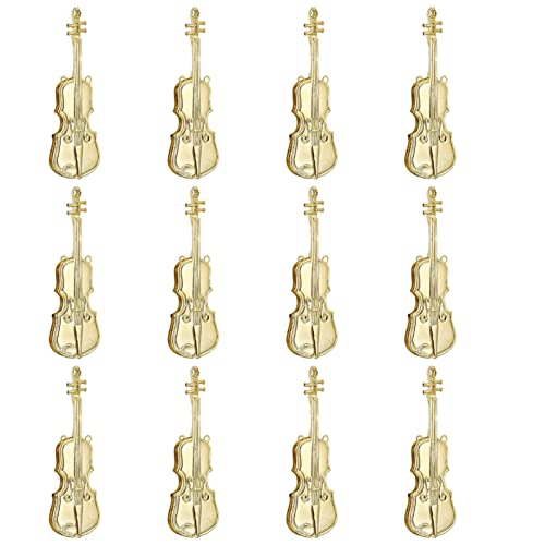 12 Pcs Mini Plastic Violin Set - Golden, 15x5x1CM - DIY Musical Decoration for Wreaths, Tree Hanging, Party Decor