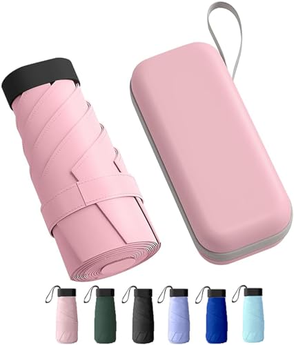 Image of REXERA Travel Mini Folding Compact Umbrella with Case, Manual Open 6 Ribs Lightweight Portable, Small Sun & Rain Pocket Umbrella for Girls and Women- Use in Rain & Summer