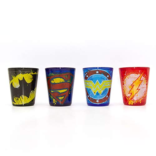 Image of Silver Buffalo Superhero Splatter Paint Logo Plastic Gel Mini Cups, Set of 4 Freeze Set, 1.5 ounce, Multicolor