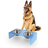 Picture of The LICKER Store DBL2001C Keaton 7.5" Medium/Large Modern Acrylic Rectangular Elevated Pet Feeder with 54oz 2-Stainless Steel Bowls, Blue/Chrome