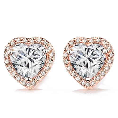 Boucles d'oreilles Moissanite cœur 1CT et argent 925 plaqué or rose