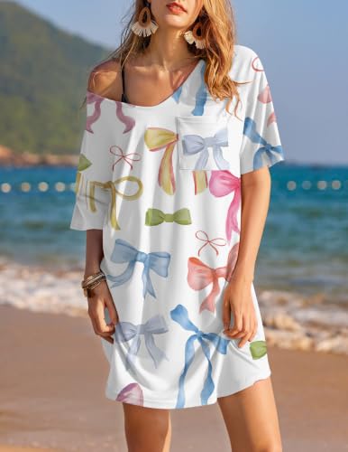 Image of Ekouaer Womens Tshirt Nightgown Cotton V Neck Sleepshirts Comfy Casual Nightshirt for Women