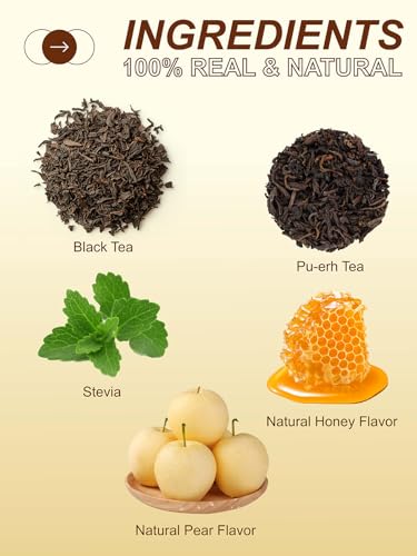 Image of TeeLux Pear Honey Pu-erh Tea Bags, Premium Black & Pu-erh Blend with Natural Pear & Honey Flavor, Smooth & Sweet, 50 Count