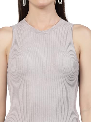 Image of Kalt Womens Knitted, Ribbed Cotton Fitted Sleeveless Round Neck Cami Tank Top