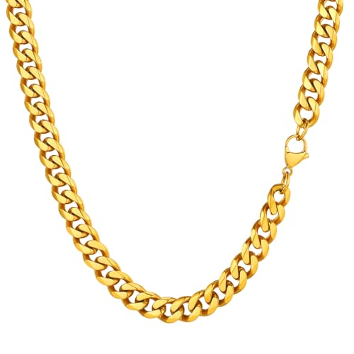 PROSTEEL Men Sturdy Cuban Chain Necklace, 3/6/9/12mm, 14" 18" 20" 22" 24" 26" 28" 30" Length, Gold Plated/316L Stainless Steel/Black (Send Box) 55.0 Centimetres 07: 9mm-gold plated