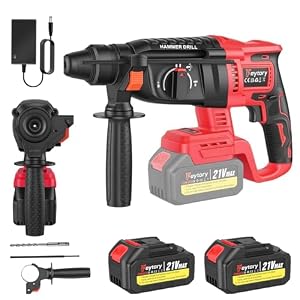 4-in-1 Cordless Rotary Hammer Drill, 21V Cordless Hammer Drill with Batteries, Brushless Rotary Hammer, 26mm Drilling Capacity, 0-4500 BPM Impact, for Wall Chasing, Tile Removal & Concrete Drilling