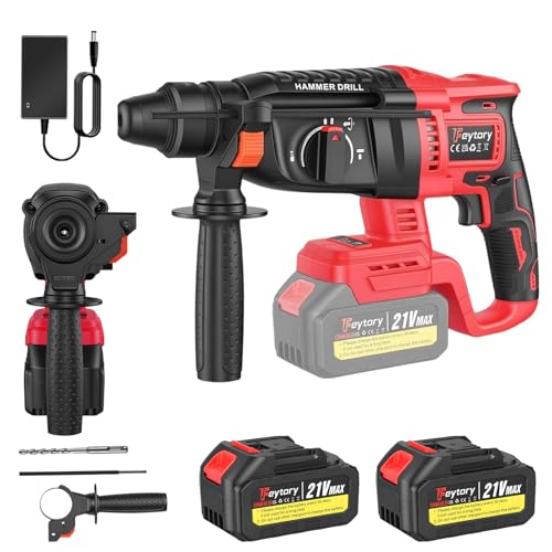 Image of 4-in-1 Cordless Rotary Hammer Drill, 21V Cordless Hammer Drill with Batteries, Brushless Rotary Hammer, 26mm Drilling Capacity, 0-4500 BPM Impact, for Wall Chasing, Tile Removal & Concrete Drilling
