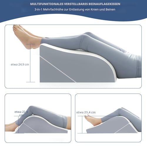 6p orthopädisches Bett Keil Kissen Set mit ganzem Memory Foam Taillenkissen, Bett Keil Kissen für Schlaf/Rückenschmerz Linderung, justierbare Bein Höhen Kissen für nach Operation, Schwellung.