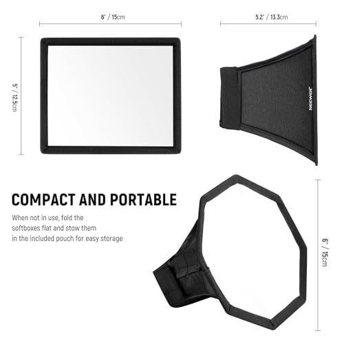 NEEWER verbesserte Blitz Diffusor Blitz Softbox, zusammenklappbar, 2er Pack, (5,9'/15cm Achteck, 6' x 5'rechteckig) für Z2 Z1 V1 Rundkopfblitze und kompatibel mit Godox Sony Nikon Canon Blitz, NS5P
