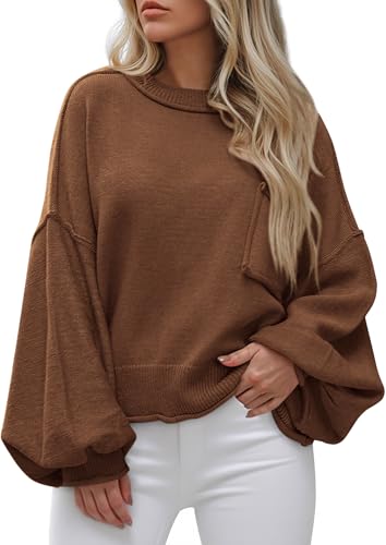 BTFBM Women Oversized Sweater Fall Lantern Long Sleeve Crewneck Winter Outfits Casual Ribbed Knit Pullover Tops 2025