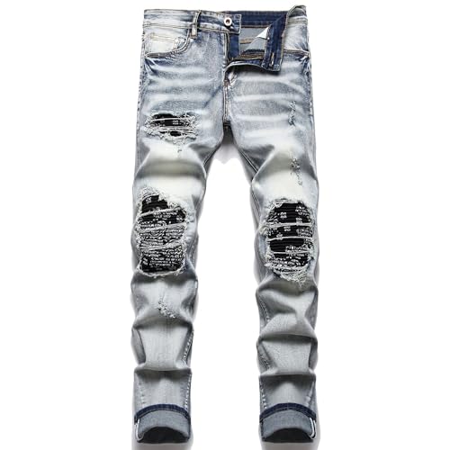 Men's Slim Fit Straight Leg Jeans Classic Zipper Biker Regular Fit Jean Trousers Wash Distressed Cargo Denim Pants2