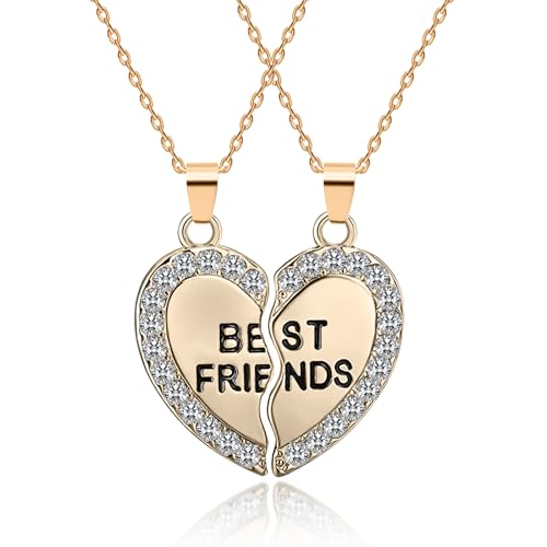 Masaei Bff Necklace for 2 Girls Best Friend Necklace with Heart Shape Matching Puzzle Friendship Necklace for Sister Friend Graduation Christmas Birthday Gifts (Golden)