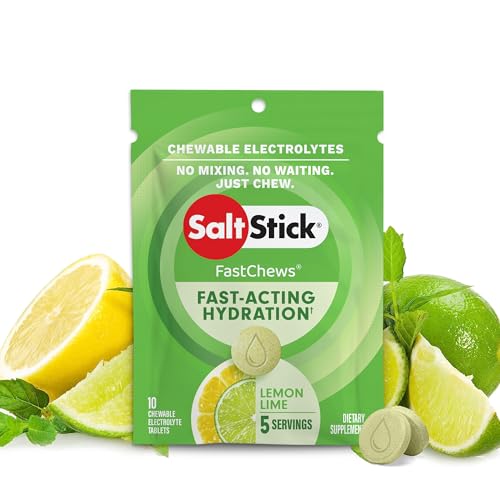SaltStick Fastchews, Electrolyte Replacement Tablets for Rehydration, Exercise Recovery, Youth & Adult Athletes, Hiking & Sports Recovery, 1 x Packet of 10 Tablets (Lemon Lime)