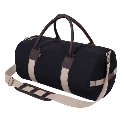 Rothco Canvas & Leather Gym Duffle Bag, Black & Natural4
