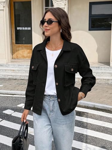 Chic and Cozy: Women's Casual Coat in Black Corduroy – Perfect for Fall and Winter! - Image 5