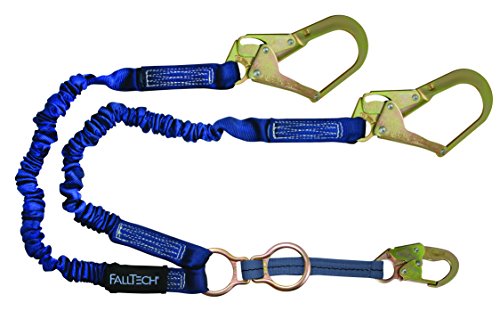 FallTech 8240Y32D ElasTech, Internal Elastic SAL-Expanding Y-Leg,100% Tieoff, 1 Snap Hook and 2 Rebar Hooks, D-Ring for SRL Attachment, 4 1/2' to 6', Blue