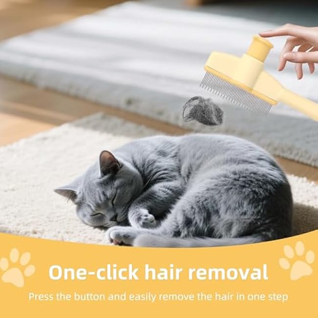 Pet Hair Remover Comb, Cat Brush with Release Button Self-Cleaning Pet Grooming Brush Tool for Shedding Tangles & Removal Loose Hair, Ideal for Dogs Cats Kitten Short & Long Hairs-8SBIyFOt