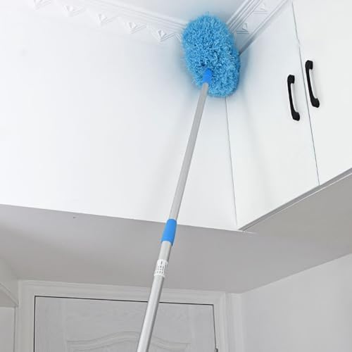 Image of Multifunctional Duster with Extension Pole, Ceiling Fan Cleaner Duster Washable, 360 Rotation Dusters for Cleaning, 140cm Dust Removal Tool for Furniture (Blue)