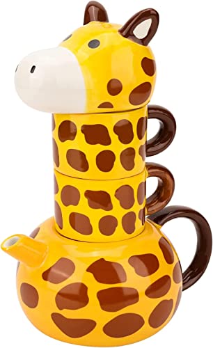 Ceramic Tea Pot with 2 Tea Cups Set, Cute Cartoon Animal Giraffe Shaped Design Tea Set, Tea Set Gift Holiday Gift for Adult and Kid