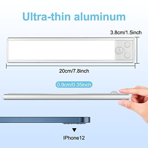 Moami 3 Color Led Closet Light, 66-Led Dimmable Usb Rechargeable Motion Sensor Magnetic Under Cabinet Lights 1100Mah Battery Operated White Strip Lighting, 20Cm/7.8Inch, Pack Of 2 #TOP1