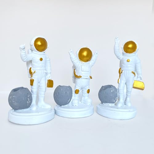 Image of Xtore 3 pcs Astronaut Statues for Home Decor (Pack of 3, White & Golden)