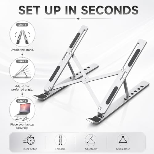 Image of Adjustable Foldable Laptop Stand with Multiple Height Adjustment | Portable Design, For Desk Use, Laptop Holder, Foldable Build