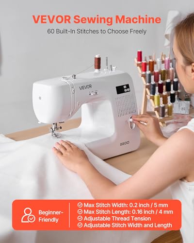 Image of VEVOR Computerized Sewing Machine, 60 Stitch Applications, with LED Screen, Foot Pedal and LED Light, Heavy-Duty Metal Frame, Digital Sewing Machine with Powerful Motor for Crafts and Mending