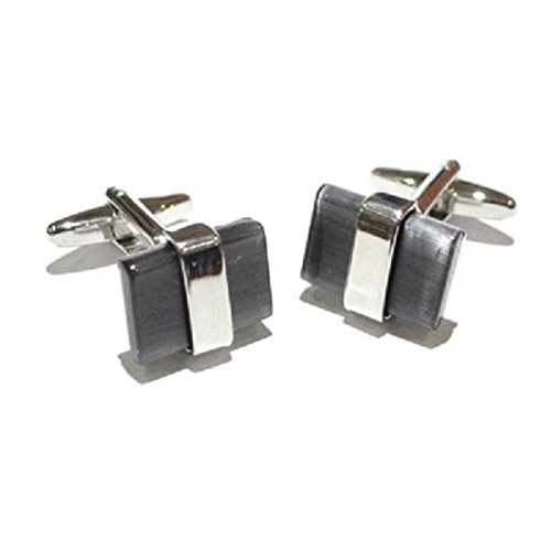 Mancuernillas clásicas negras rectangulares para hombre miniatura 1