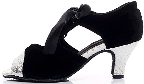 Chaussures de danse salsa et tango légères en noir et argenté avec talon doux
