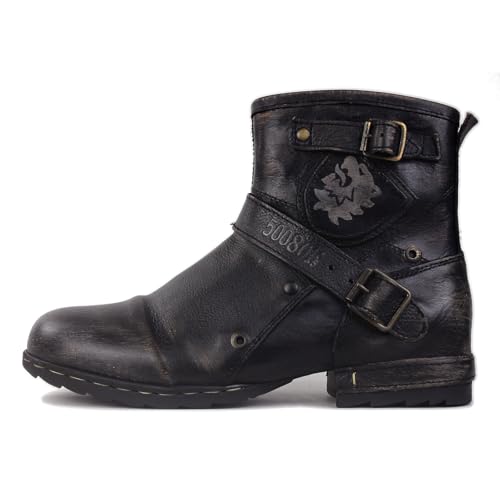 Mens Chukka Biker Cowboy Stylish Motorcycle Combat Hiking Fashion Casual Cowhide Leather Ankle Side Zipper Boots CD-5008-1-BP-US-R2