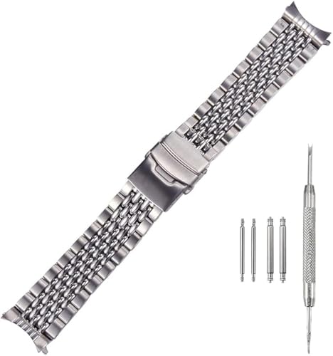 Semdu 316L Silver Stainless Steel Bead of rice curved end watch band bracelet for SKX007 watch (22mm SKX 007 Watch Band)