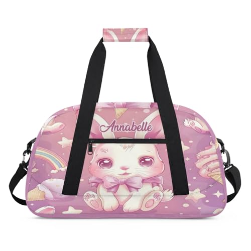Personalized Duffel Bag for Kids Gym Bag with Name Small Dance Bag for Girls Overnight Tote Bag for Kids Cute Rabbit Travel Bag