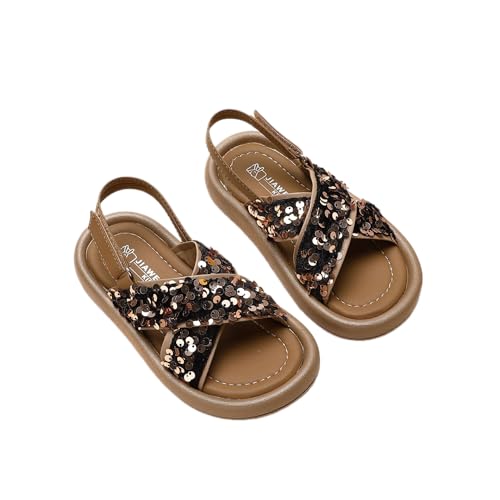 Girls Sandals Open Toe Glitter Flat Summer Shoes Cross Strappy Princess Non-Slip Dress Sliders For Toddler Little Big Kids