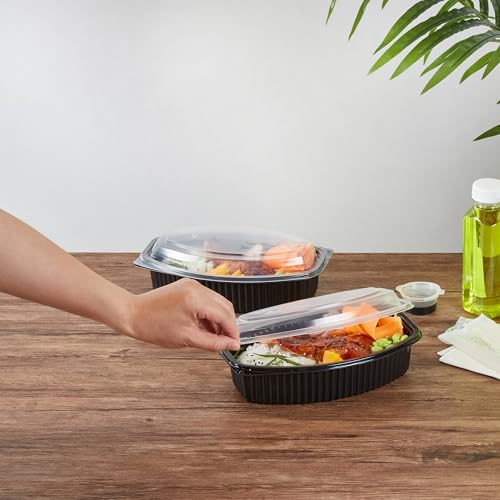 Image of Restaurantware-Chef 101 32 Ounce Meal Prep Containers, 50 Microwavable To Go Containers With Lids - Disposable, Freezable, Black Plastic Oval Food Containers, Pack Hot And Cold Food, For Takeaway
