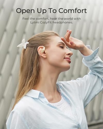 Image of Lytmi CozyFit Open Ear Headphones, 0.23oz Ultra-Light Comfortable Wireless Earbuds, 0.6mm Thinnest Earhooks, Bluetooth 5.4, Clear Audio, 30 HRS Playtime, IPX5 Waterproof Earphones with Mic (Skin Tone)