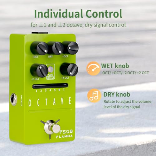 Image of FLAMMA FS08 Octave Pedal Electric Guitar Polyphonic Octave Effects Pedal Dry Signal Control 7 Presets Slots