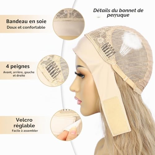 Perruque bandeau sans colle pour éviter les irritations : boucles blond cendré 66 cm