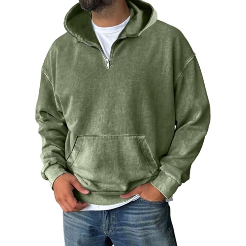 Quarter Zip Hooded Sweatshirts for Men,Long Sleeve Acid Washed Hoodies
