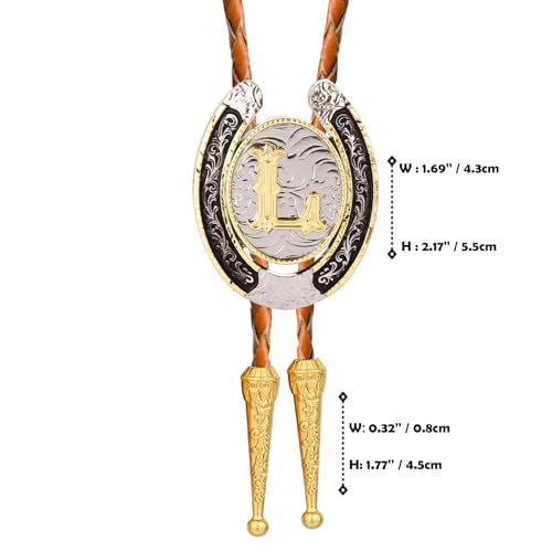 Image of Vintage Western Cowboy Rodeo Initial Letter A-Z Bolo Tie for Men | Premium brown braided leather, adjustable sliding clasp, anti-tarnish alloy pendant, versatile A-Z western bolo tie